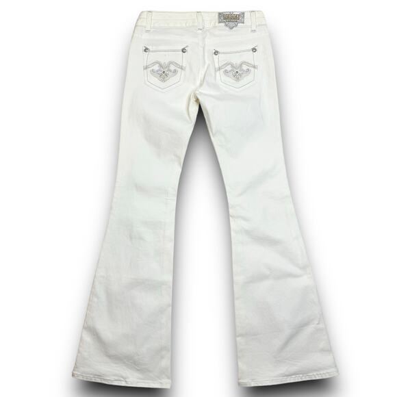 NEW Rerock for Express White Low Rise Flare Denim Jeans Silver Stitching Size 4 - Picture 5 of 8